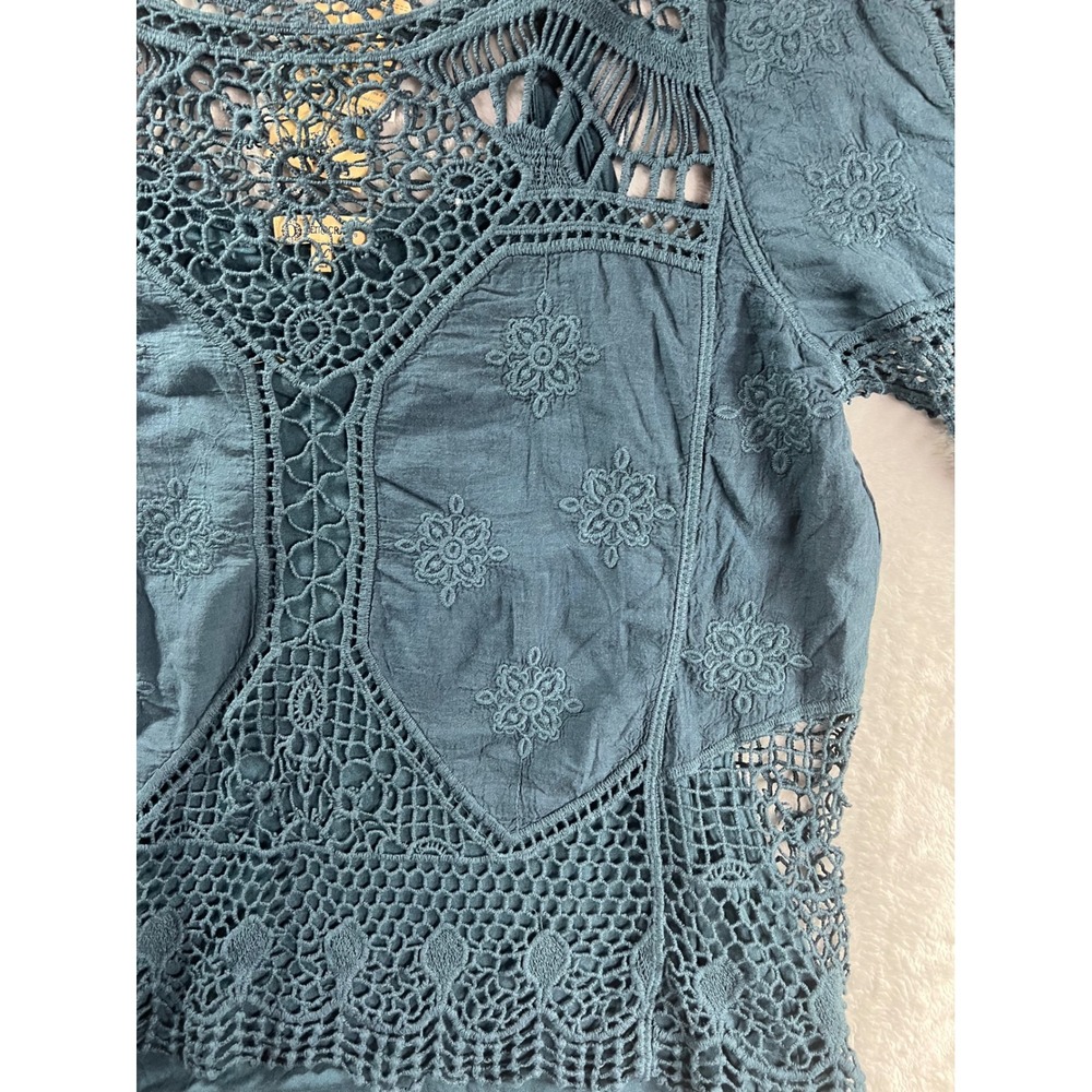 Democracy Womens Crochet Lace Embroidered Boho Top Teal Red B90263I5E XL Lot 2 - Picture 8 of 11